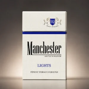 Manchester Light Blue packaging photographed for a brand and variant profile page