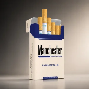 Manchester Sapphire Blue packaging photographed for a brand and variant profile page